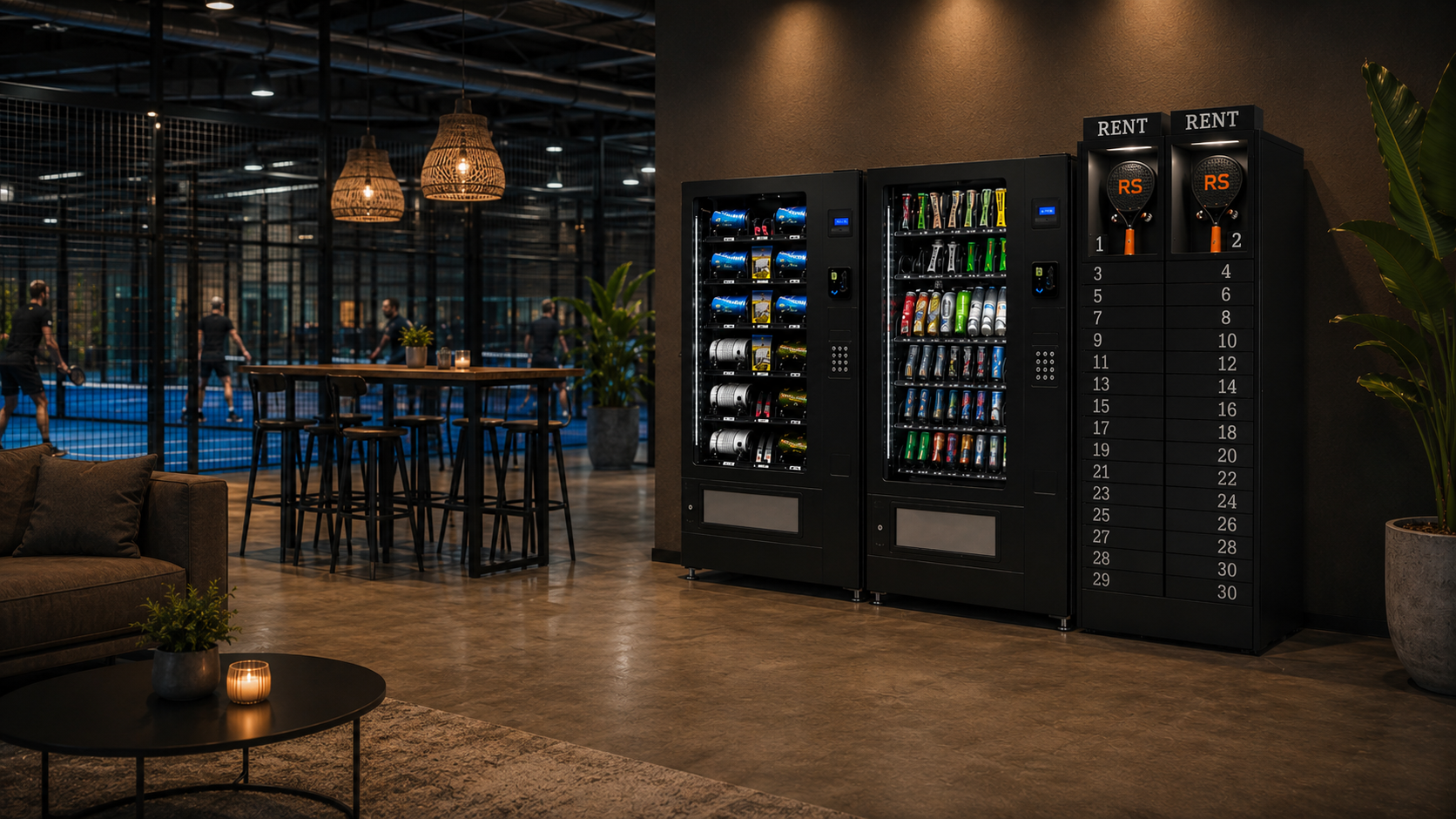 Padel lounge with Racket Solution machines